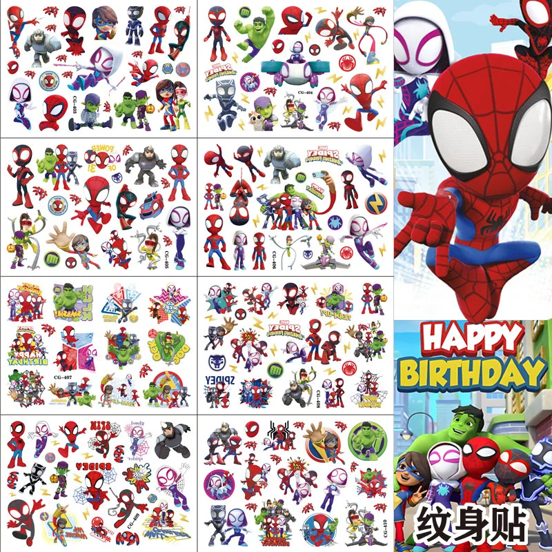 Marvel Spider Man Tattoo Stickers Anime Figures Hawkeye Iron Man Kids Cute Birthday Party Tattoo Stickers Water Transfer Sticker