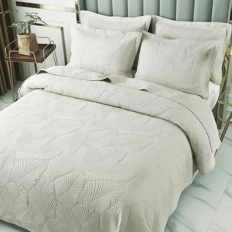 Solid Color Embroidered Bedspread on the Bed Cotton Quilt Set 3PCS Coverlet Bed Cover King Queen Size Quilted Blanket for Bed