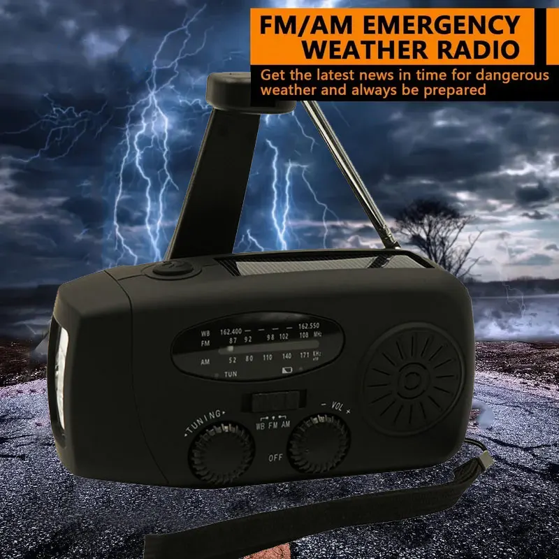 

Hand Crank Solar Weather Radio AM/FM/NOAA 2000mAh Emergency Weather Radio Portable Power Bank with Solar Charging Battery Operat