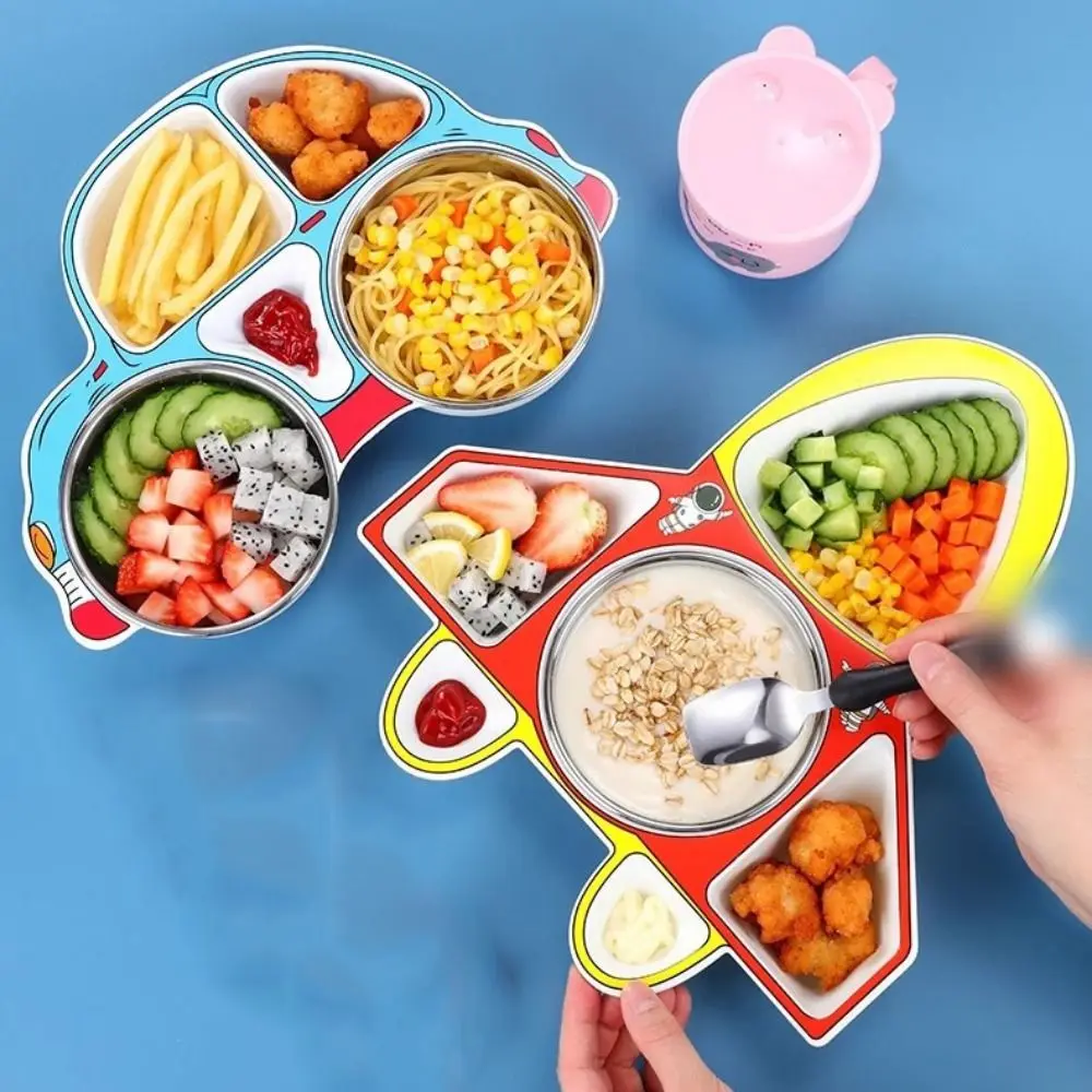 

Airplane Car Shaped Dinner Plate Creative Cartoon Children's Tableware Detachable Compartment Feeding Food Tray Kitchen