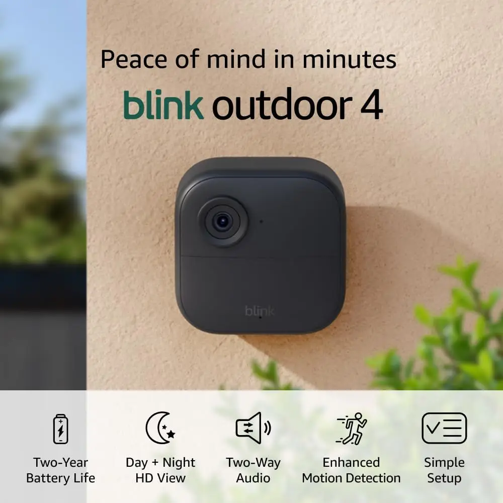

Blink Outdoor 4 – беспроводная умная камера безопасности, двухлетний срок службы батареи, 1080p HD с функцией просмотра в реальном времени днем и ночью, двусторонняя связь – 3 камеры.