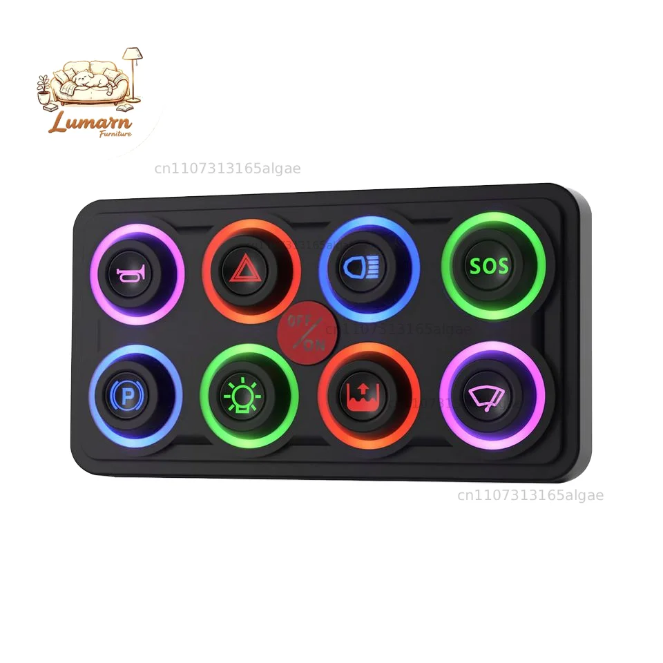 RGB 8 Gang Marine 4 Modes 8 Colors Backlight LED Light Switch Panel Waterproof IP68 60A Circuit Control Box with Diy Key Icons