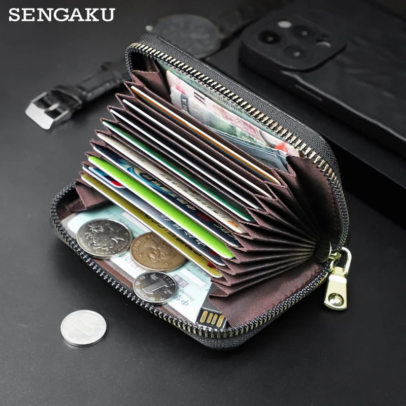 

11 Card Slots VIP Bank Credit Card Holder Zipper Wallet Slim First Layer Cowhide Genuine Leather Purse Wallet for Men
