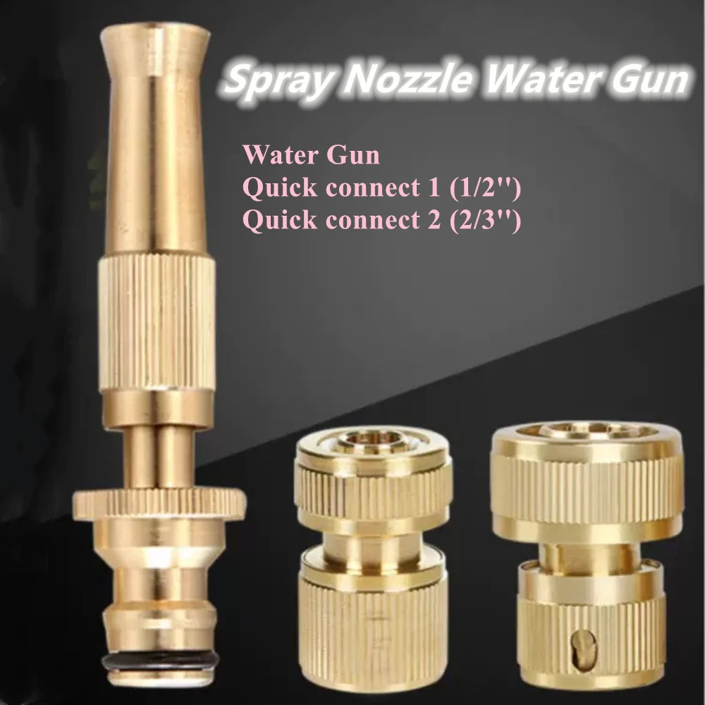 Spray Nozzle Water Gun Brass High Pressure Direct Spray Sprinkler Quick Connector Home Garden Hose Adjustable Gun
