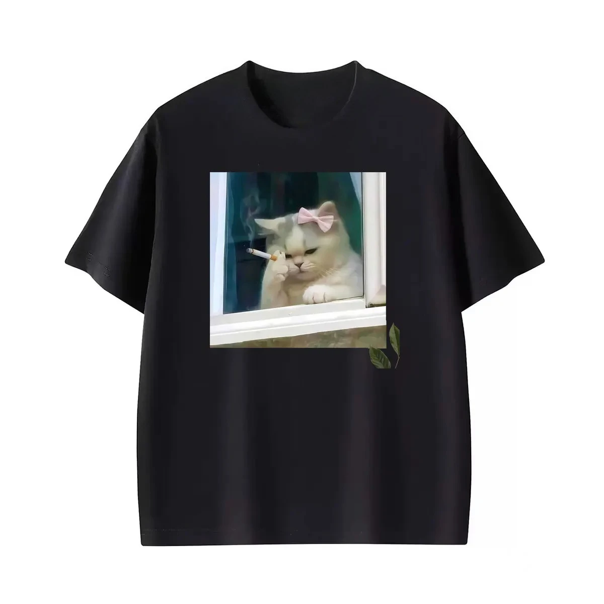 Funny Ironic Stressed Cat Meme Coquette Persian Smoking Humor T-Shirt Summer Y2k Men Women Fashion Short Sleeve Feminine Clothes