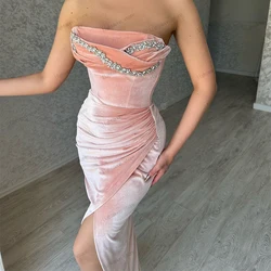 Elegant Evening Dresses Taffeta Bridal Gowns Sexy Strapless Tea-Length Robe For Formal Party Beading Appliques Vestidos De Noche