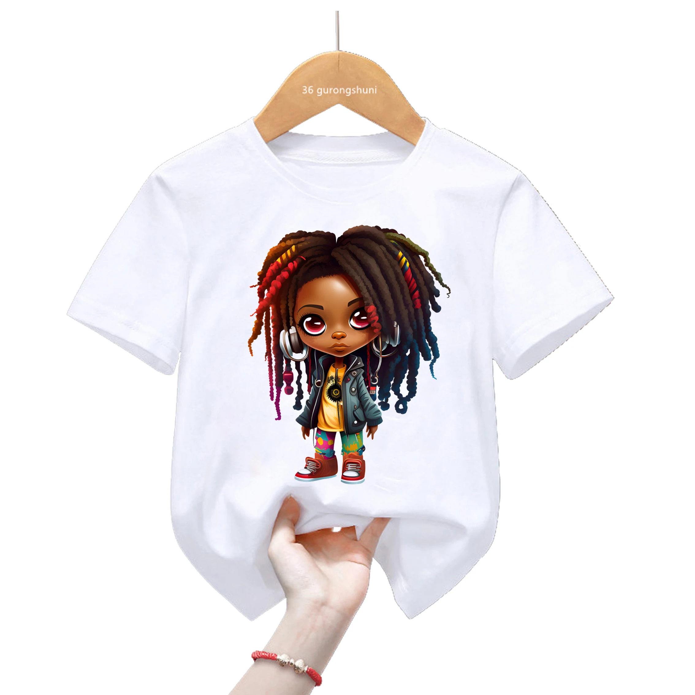 Rainbow Black Girls Magic Print T Shirt Fashion Kids Clothes Music Hip Hop Tshirt Harajuku Kawaii T-Shirt Streetwear