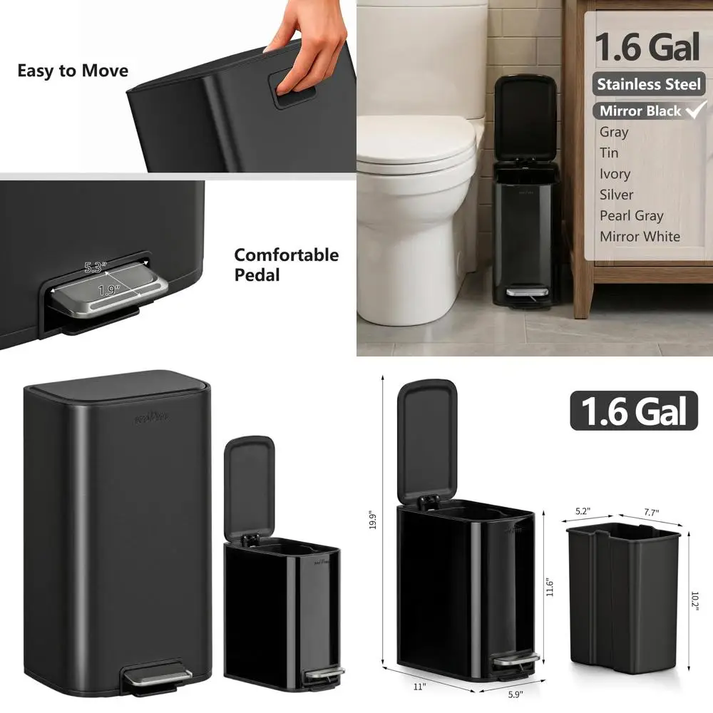 

Узкое двухцветное мусорное ведро для кухни объемом 8+1,6 галлонов со съемным контейнером и крышкой