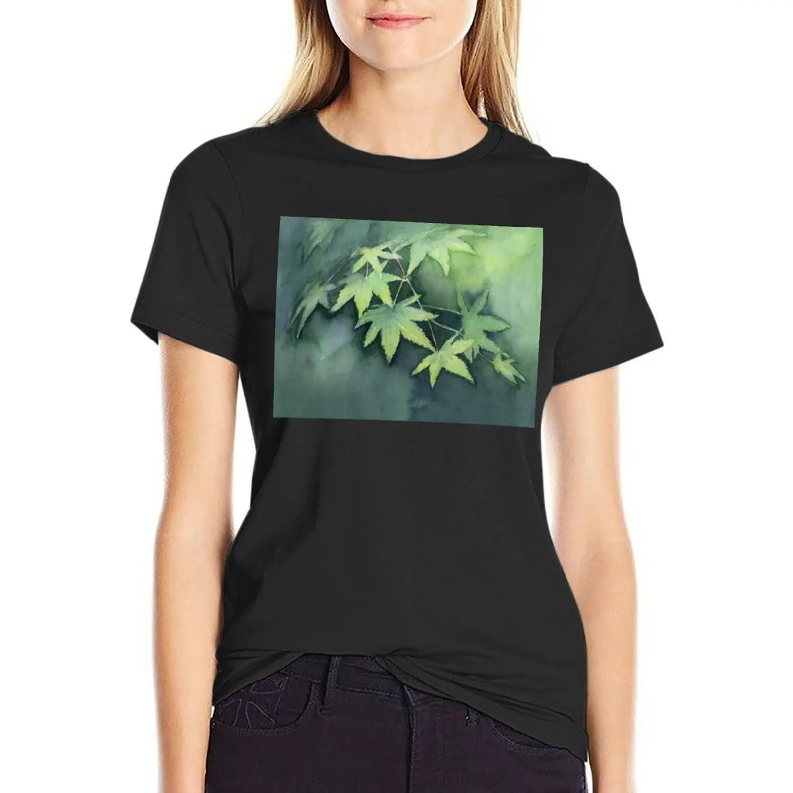 

Japanese Maple Watercolor Painting T-Shirt korean fashion customs summer clothes summer blouses woman 2025