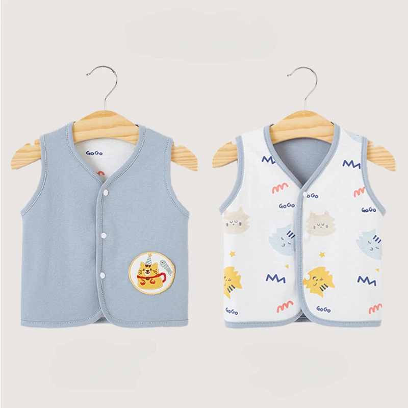 Spring and Autumn Cartoon Baby Little Horse Clip for Boys and Girls Double Layered Pure Cotton Reversible Wear Children Vest