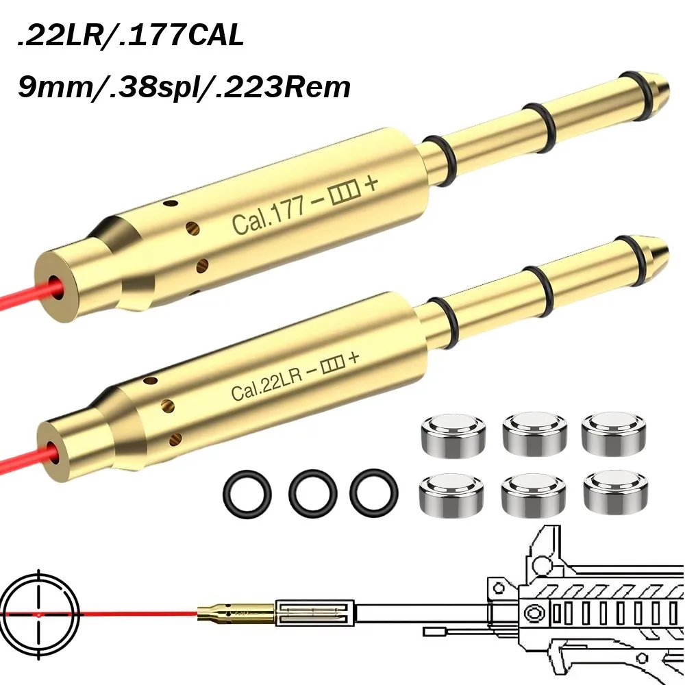 Mira láser roja Cal.22LR.177 9mm/.38spl.223Rem, puntero láser de punto rojo para disparar, caza, extremo de barril, mira de orificio