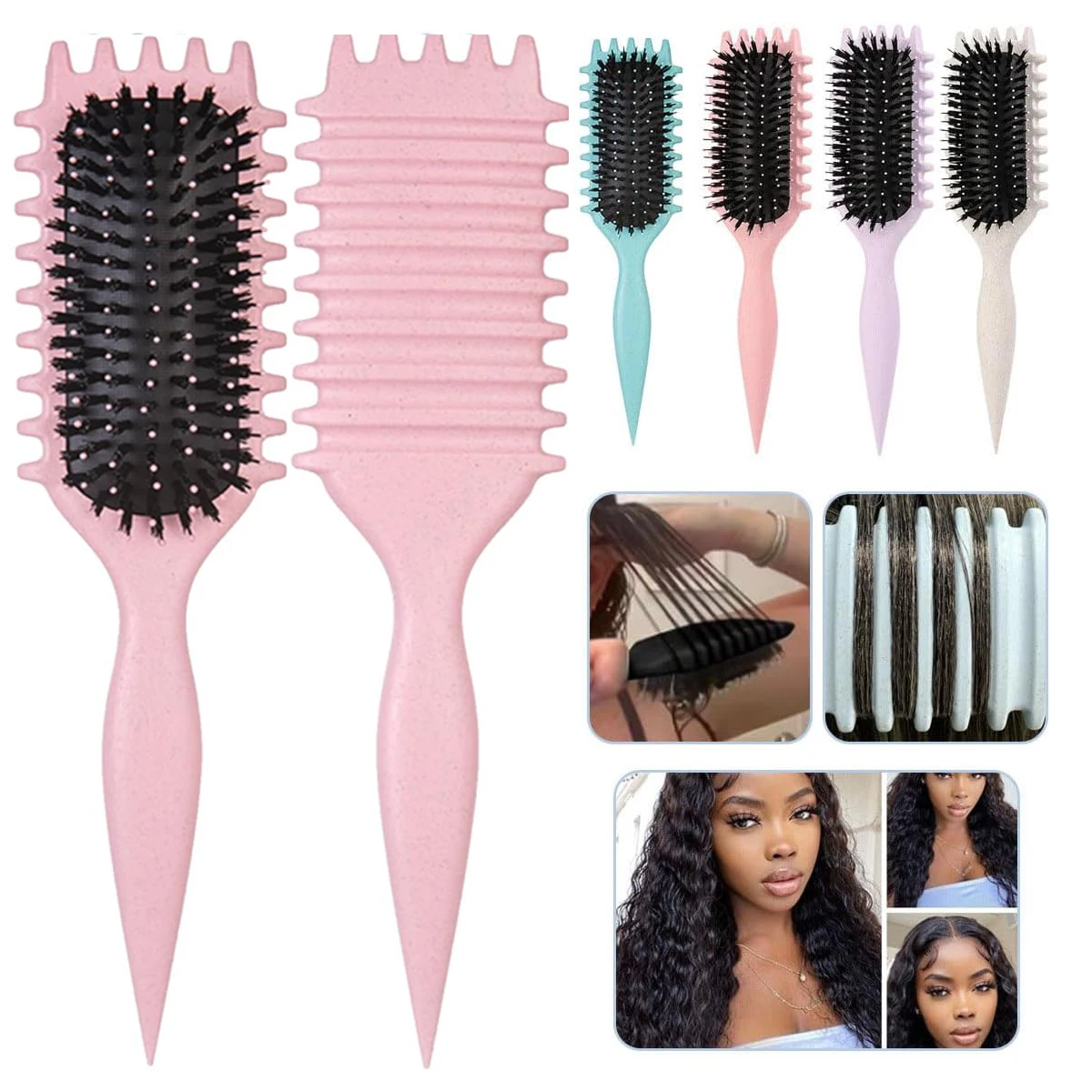 

1PC Salon Styling Curly Hair Styling Brush Curl Hair Brush for Combing and Shaping Men's and Women's Curls Reduce Pulling Tools