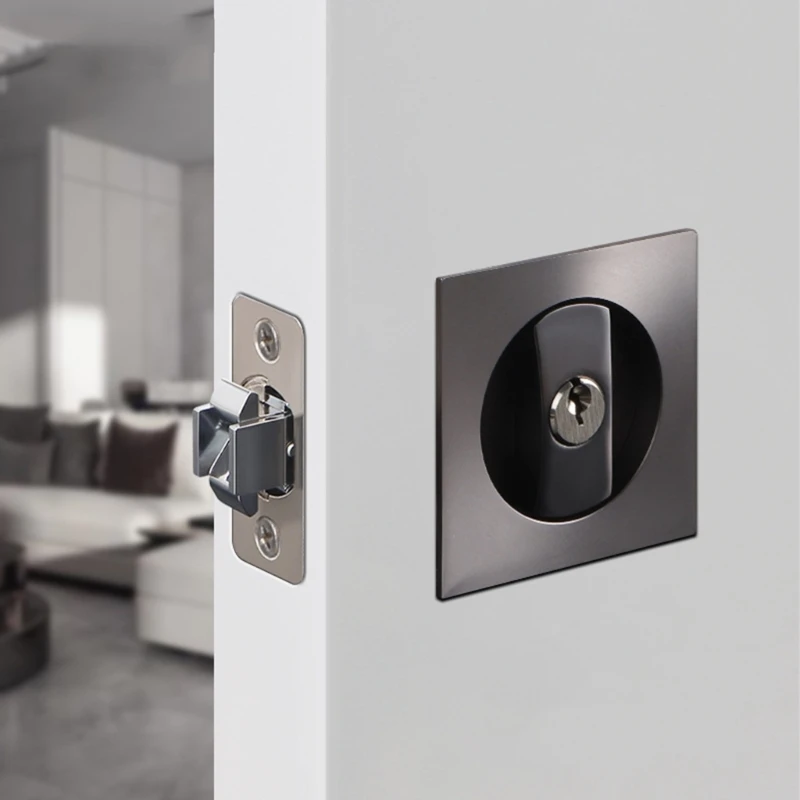 Preto deslizante bolso Door Lock para celeiro, privacidade contemporânea, porta Hardware Tool, E65B