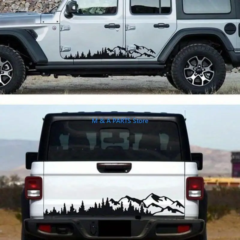 U1JF Black Landscape Vehicle Decal Pair with Mountain Forest Tree Art, Car Body Sticker Set for Styling and Accent Display