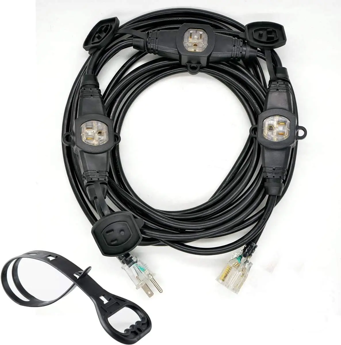 25FT 12 Gauge Outdoor Power Extension Cord, Four Outlet Cable, Multiple Evenly-Spaced Plug Ideal for Landscaping Light, Stage