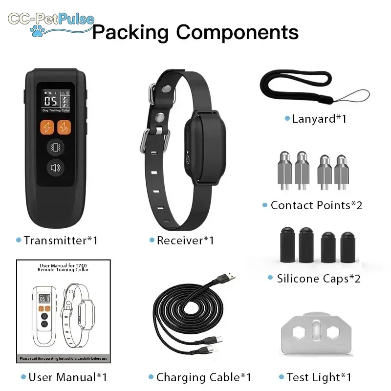 

CC-PetPulse 500M Remote Pet Dog Training Collar, Shock Vibration Rechargeable Collar, Pet Trainer Anti Bark Stop For Dogs