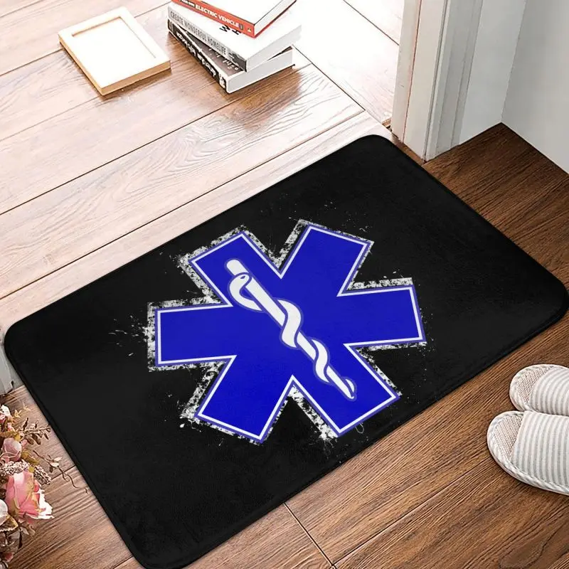 Emt Star Of Life Front Door Mat Anti-Slip Indoor Absorbent Paramedic Medical Doormat Kitchen Balcony Entrance Rug Carpet