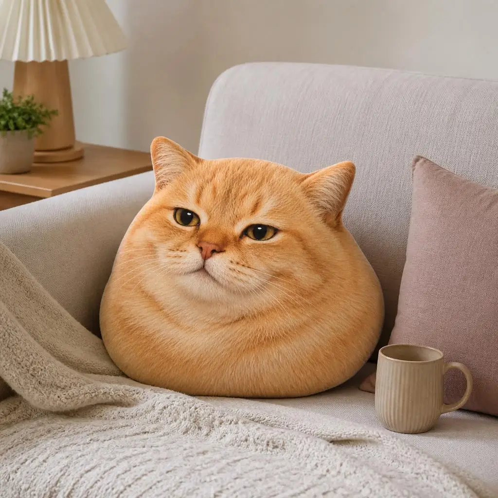 Cute Plump Ginger Cat Irregular Pillow Stuffed Cushion Feline Throw Pillow for Cat Lovers Sofa Home Decor Living Room Gift