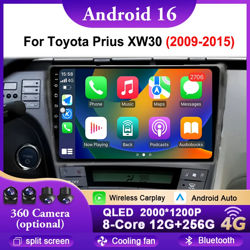 

10" Android 16 Player For Toyota Prius XW30 2009 - 2015 LHD Carplay Car Head Unit Radio Stereo Multimedia GPS Navigation WIFI