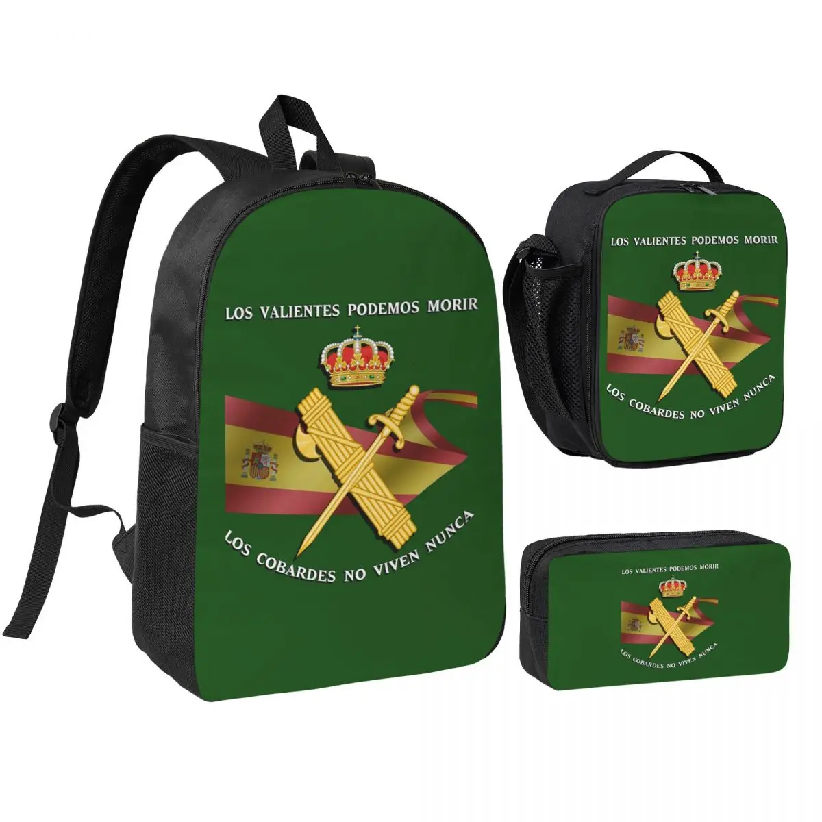 

Spanish Guard Civil Spain Flag Backpack Boys Girls BookBag School Bag Laptop Shoulder Bags 3ps Insulated Lunch Bag Pencil Case