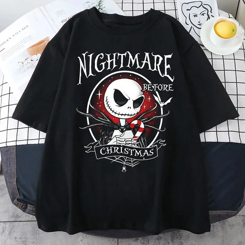 Men T-shirt Disney Nightmare Before Christmas Printed Short-sleeved Gothic Streetwear Unisex Gothic Retro Loose Top Y2K Shirt