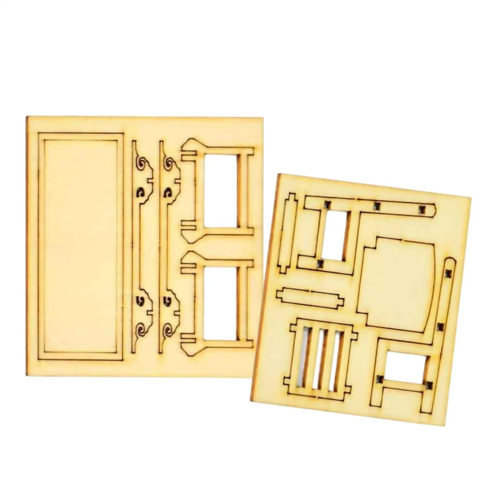Traditional Chinese-Style Miniature Furniture Kit DIY Miniature Table and Chair Model Kit Flat-Assembly for Diorama Builders,