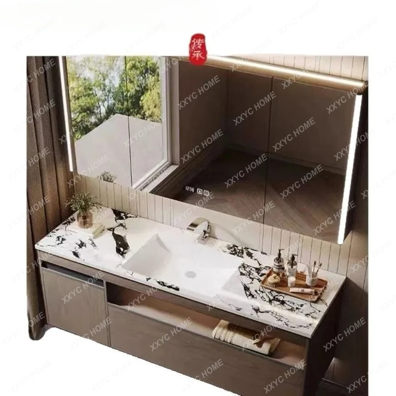 

Китайский шкафчик для ванной из дуба с интегрированной керамической раковиной из каменной плиты без швов