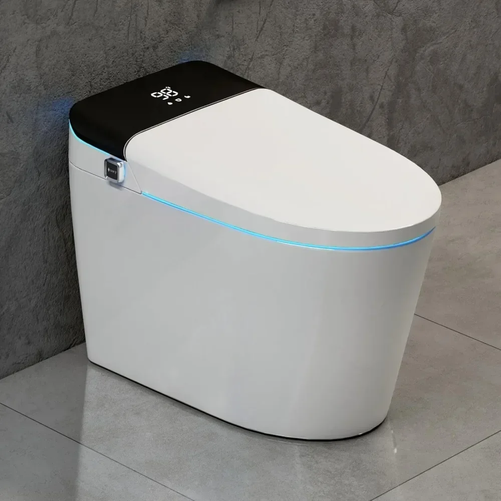 WC intelligente con scarico automatico, scarico con sensore per piedi, WC bidet monopezzo con acqua calda, sedile bidet riscaldato, asciugatura ad aria calda