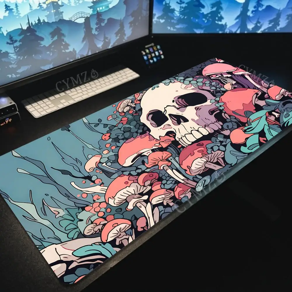 Mushrooms and Skull large Mouse Pad Desk Mat with Stitched Edge Non-Slip desk pad pc accessories gaming mats Office carpet