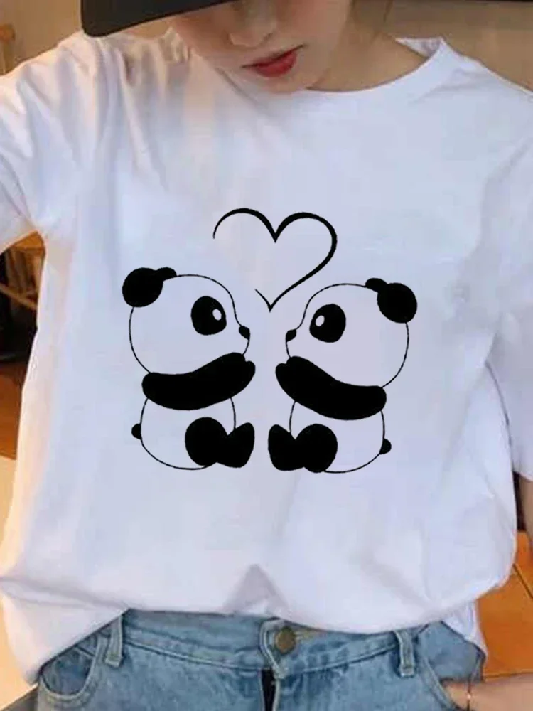 Summer Clothing Ladies Print Graphic Tee Fashion Short Sleeve Trend Casual Cute Panda Printing New T-Shirts Clothes Women