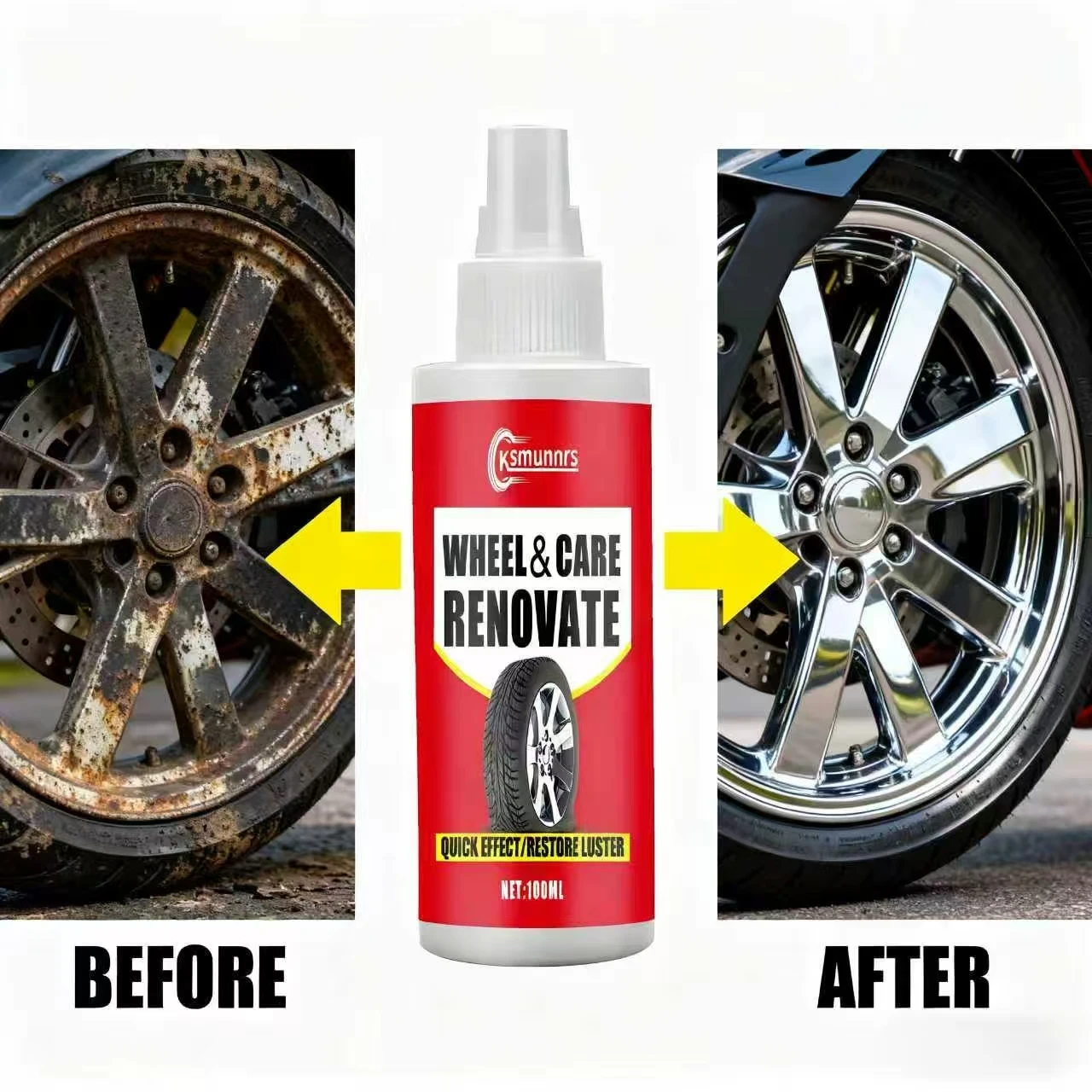 100ml Wheel Care Renovate Spray - Instant Quick Effect, Restores Wheel Luster Fast, Car Wheel Cleaning & Polishing Solution for
