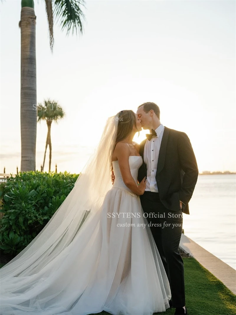 SSYTENS Simple lvory Wedding Dresses Strapless A Line Bridal Gowns Women Pleated Civil Bride Dresses Robes De Soirée Customized