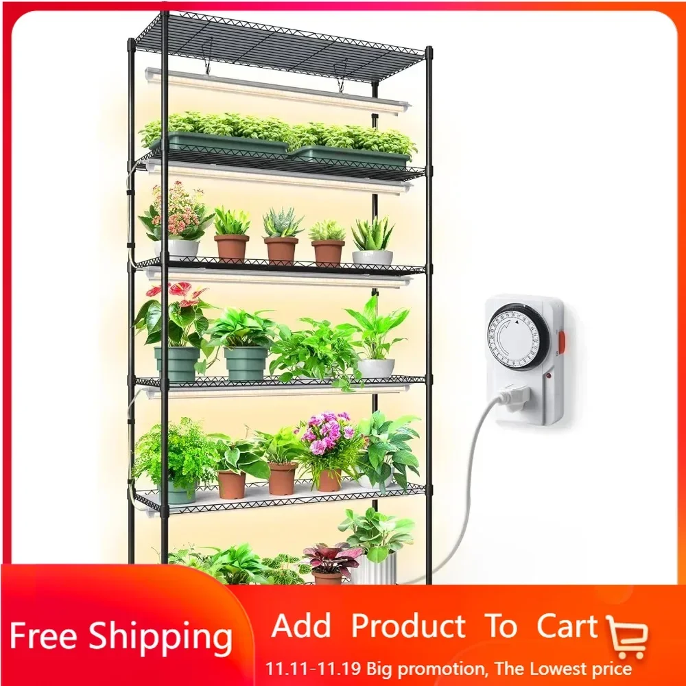 

Plant Stand with Grow Lights, 3FT T8 Full Spectrum 150W Yellow LED Plant Lights 5 Packs, Indoor Plant Shelf for Multiple Plants