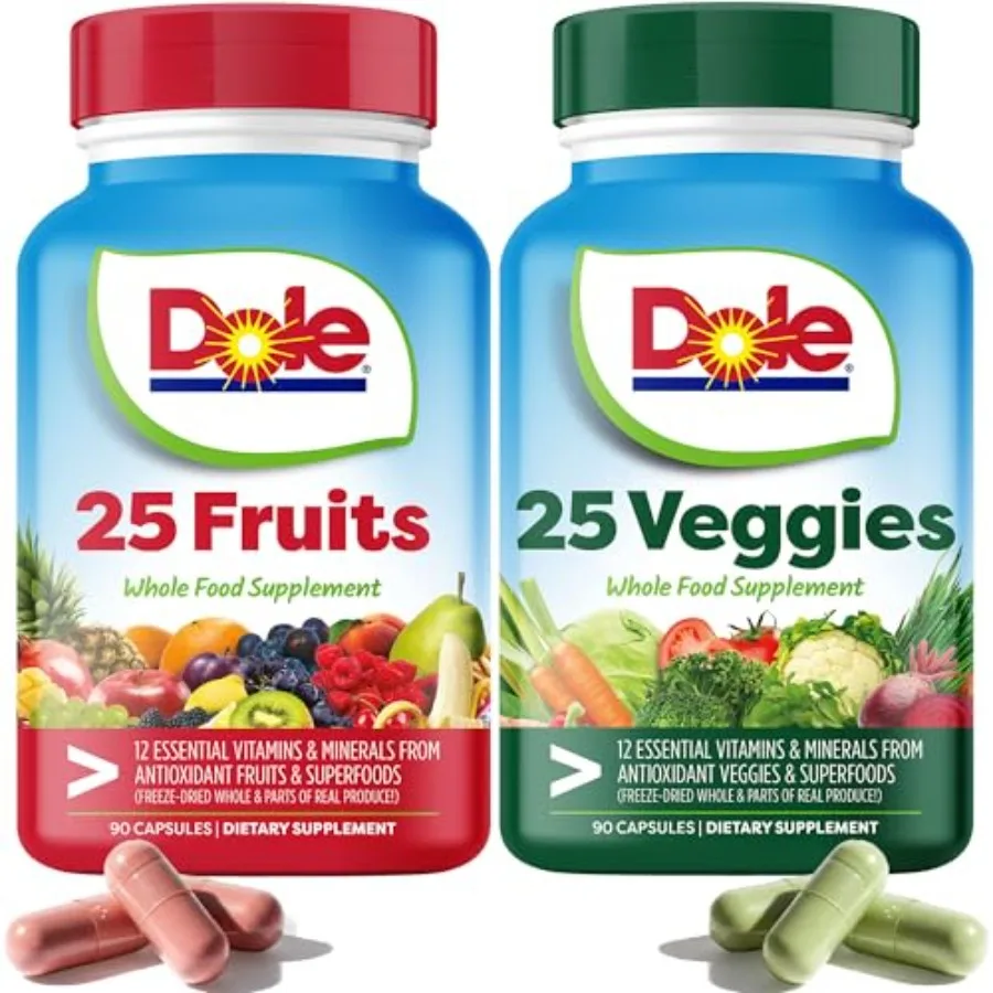 Daily Fruits and Veggies Supplement - Whole Food Plant-Based Nutrition with 25 Fruits + 25 Vegetables 12 Essential Vitamins and