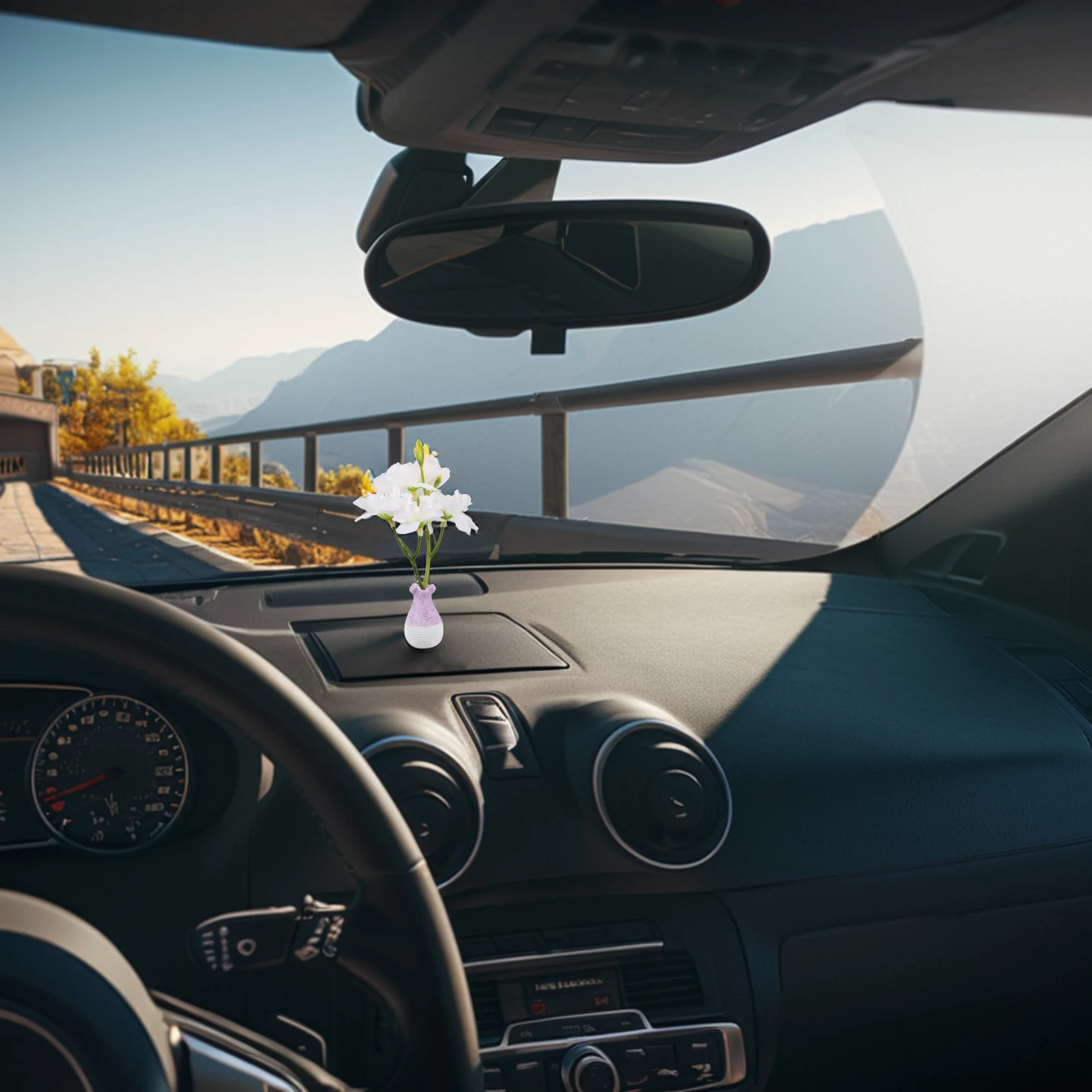 

Creative Car Dashboard Decorations Faux Flower Vase Miniature Landscape Ornament Durable Easy Clean Cute Accessories For Women