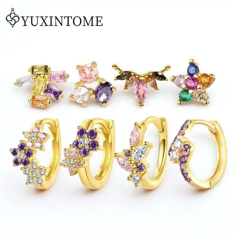

YUXINTOME 925 Sterling White Ear Needle Color Zircon Purple Crystal Hoop Earrings For Women Luxury High-end Jewelry Gifts