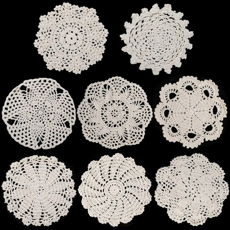 4PCS 6.3Inches Handmade Crochet Doilies White Lace Doilies for Tables Vintage Round Cotton Placemats Coasters Rustic Doily