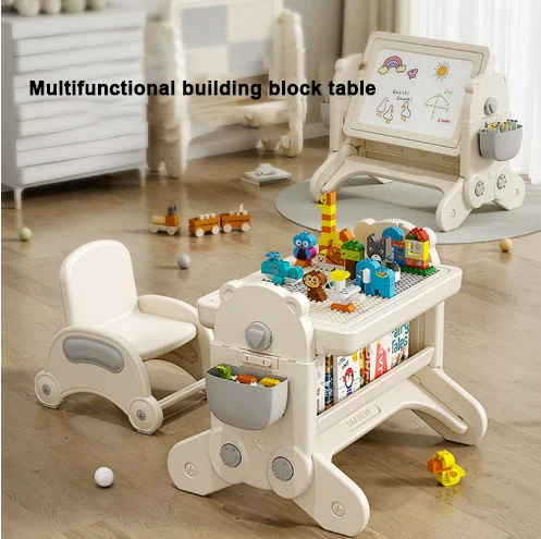 Toddler Children's Building Blocks Tables and Chairs Children's Drawing Tables Baby Learning Tables and Chairs Set