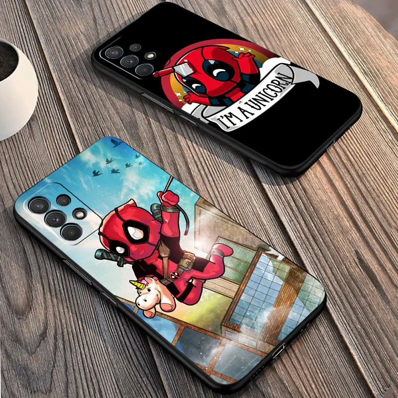 Case For Samsung Galaxy A52 A53 A12 A13 4G A54 5G A32 A51 A71 A23 A33 A21S A31 Black Shell Phone Cover Cartoon Deadpool Bumper