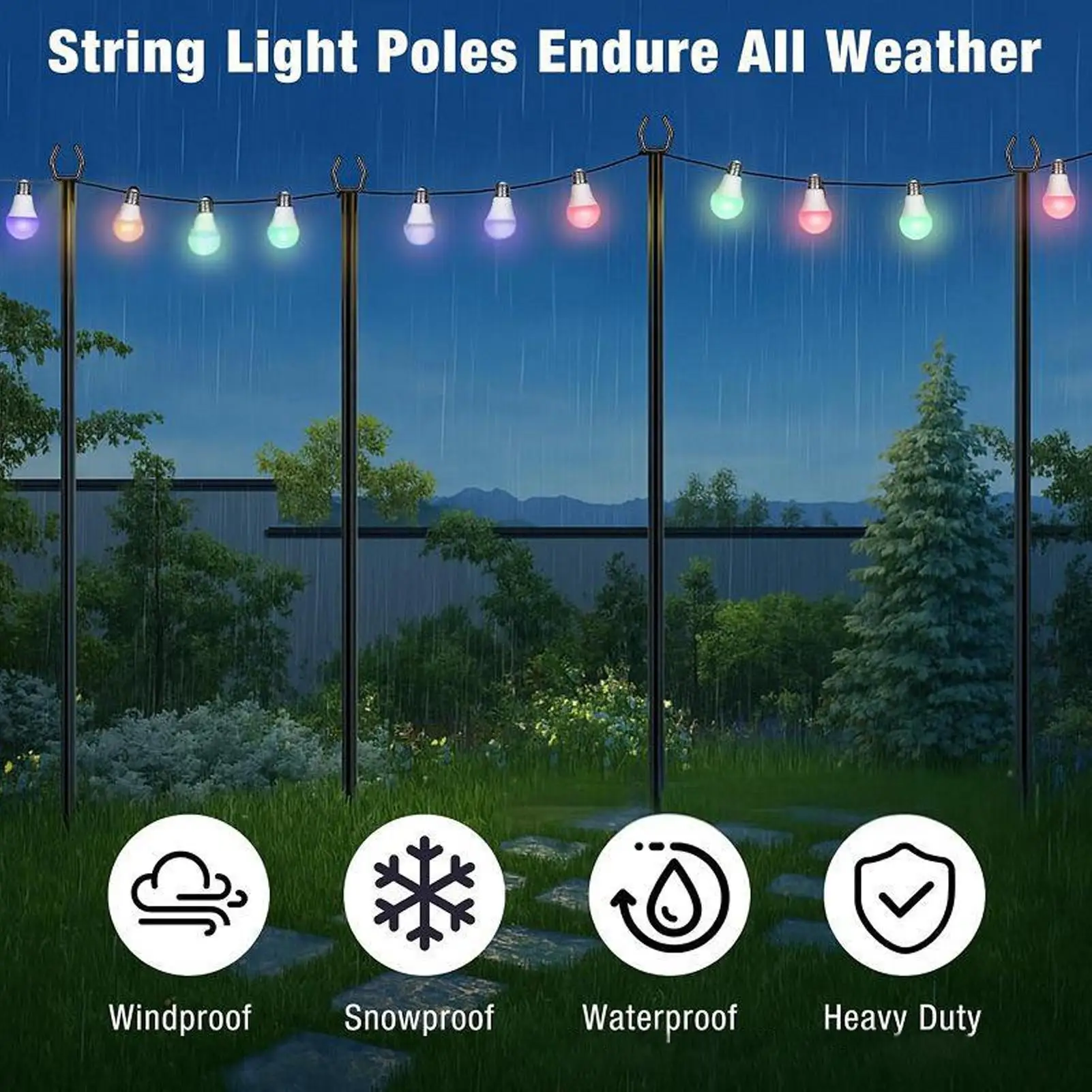 String Light Pole String Support Rod For Garden Heavy Duty Outdoor Light Support Poles For Lawn Deck Garden Terrace Driveway