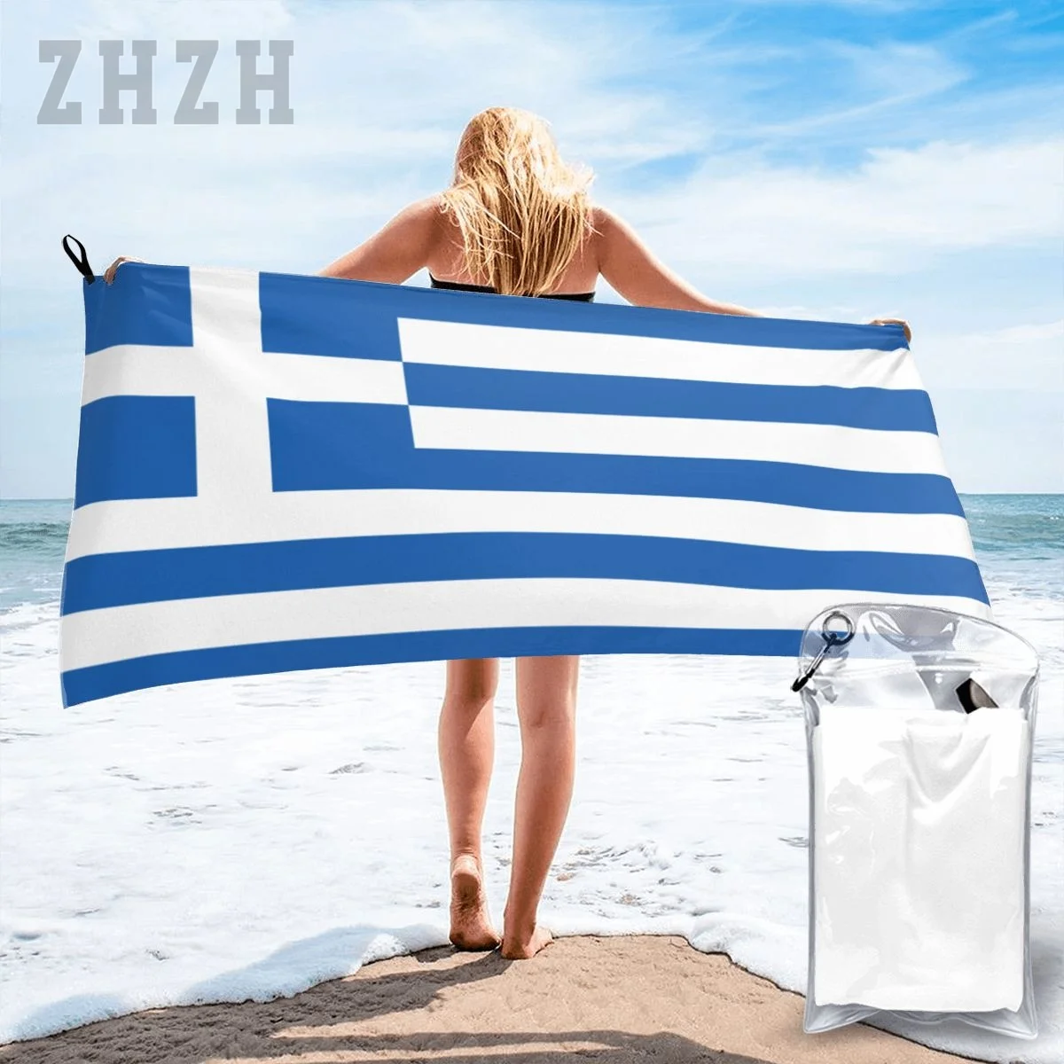 More Design Greece Flag Greek Emblem Bath Towel Quick dry Microfiber Absorbing Soft Water Breathable Beach Swimming Bathroom