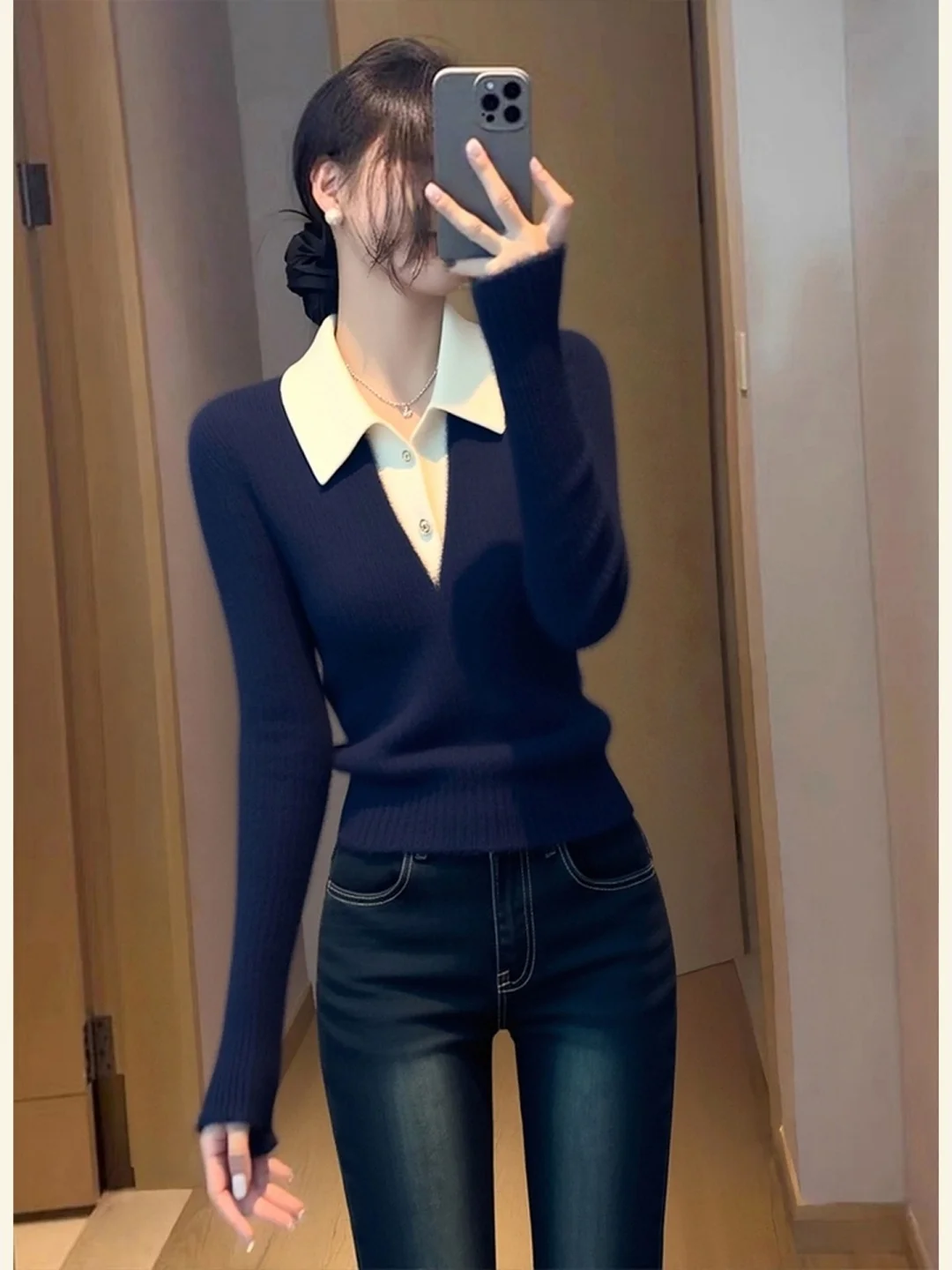 

Женская приталенная рубашка с длинным рукавом и пуговицами, в синюю клетку, удобная для повседневной носки, зимняя модная повседневная вязаная кофта