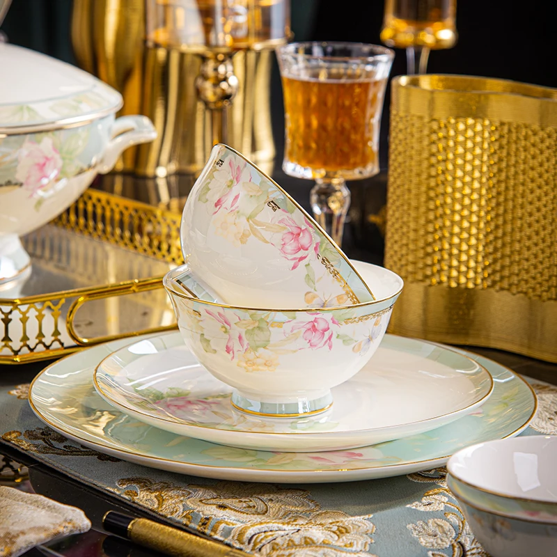 HYS bone china dishes, household rice bowls, noodle bowls, high-footed bowls, eating tableware, high-value tableware