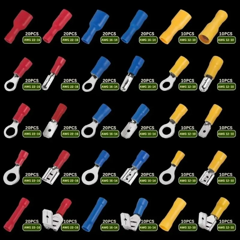 62/102/280/300/480PCS Insulated Cable Connector Wire Crimp Spatula Butt Ring Fork Kit Ring Lug Rolled Terminal Kit