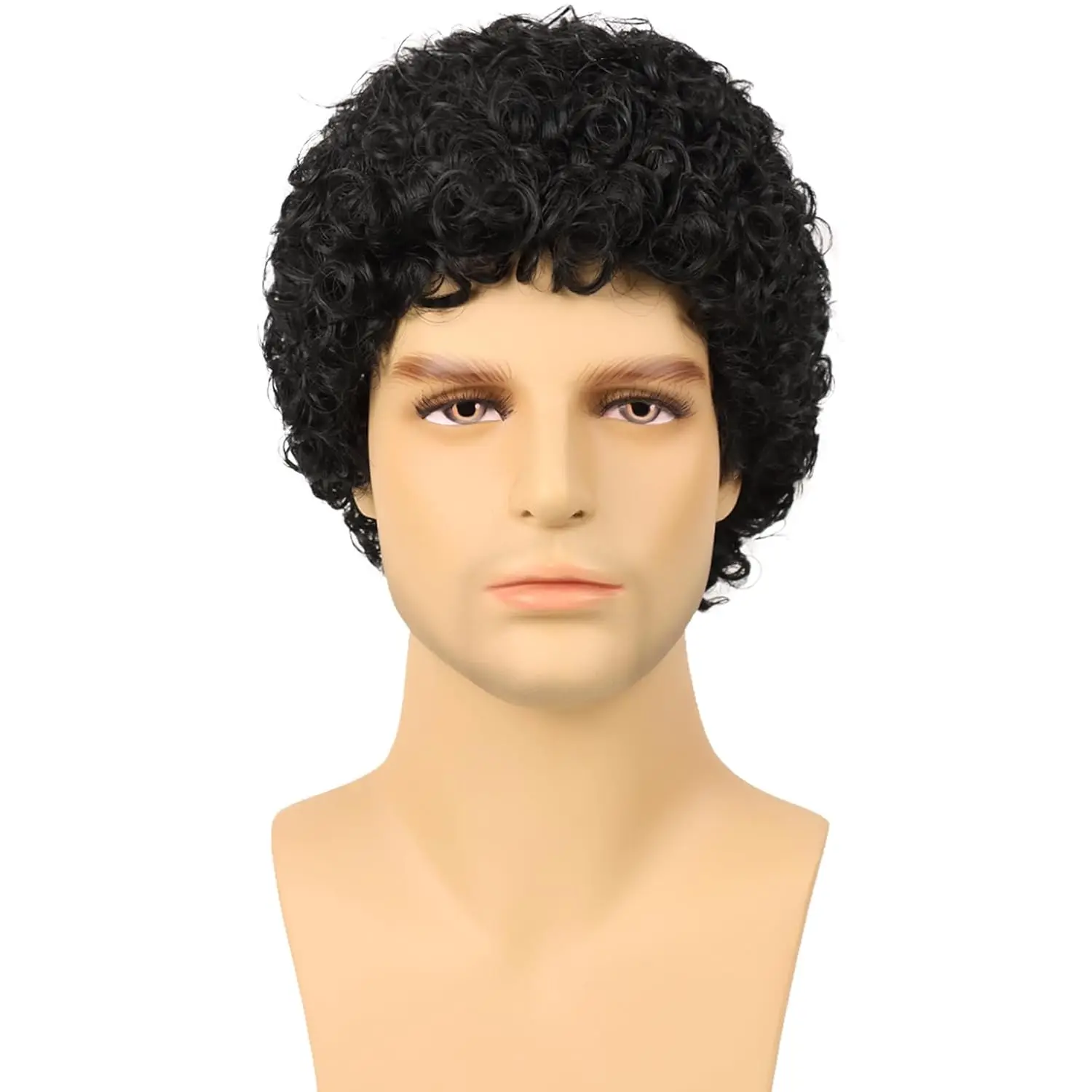 Synthetic Mens Short Afro Curly Wig for Male 70s 80s Disco Guy Rocker Wig Halloween Cosplay Fancy for Daily Party Costume
