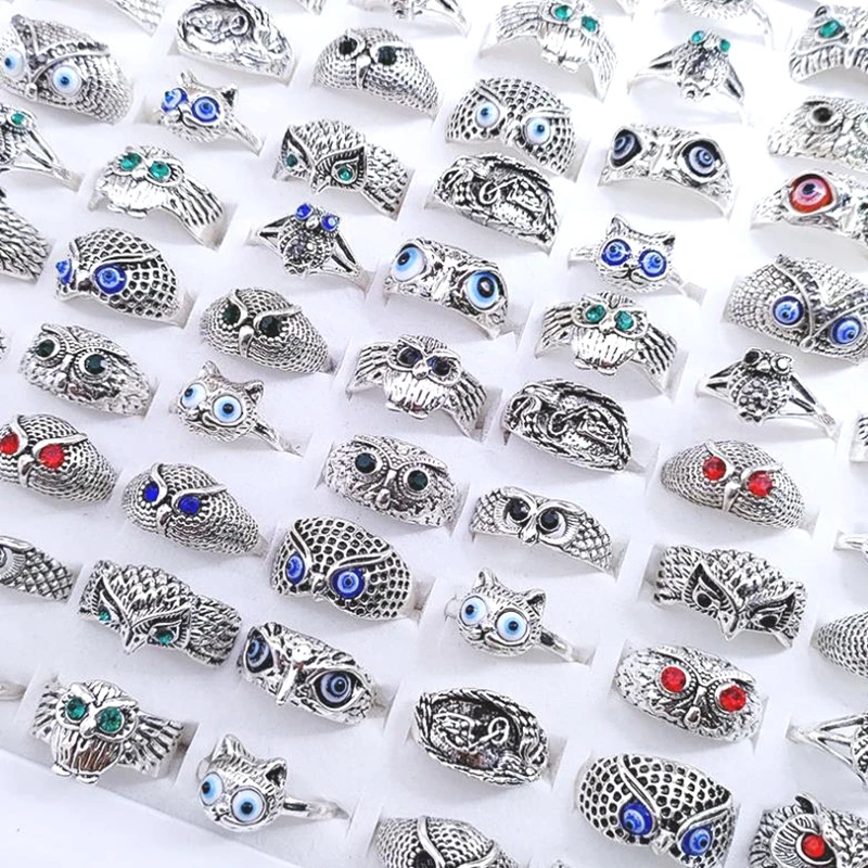 

50pcs/lot Antique Silver Color Owls Mixed Designs Rings Wholesale