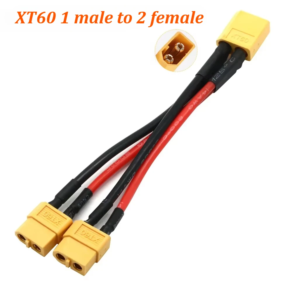 XT60 Parallel-Batterieanschluss, 3-Wege, 14 AWG, Silikondraht, männlich/weiblich, Dual-Verlängerung, Y-Splitter, 100 mm, für Batterieladegerät, Motor