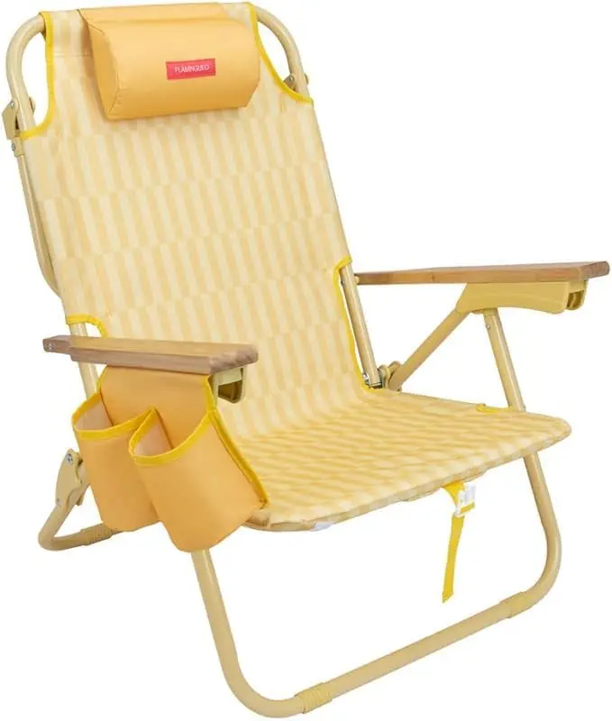 Silla Playa, Almohada Ergonómica Confort, Reclinable en 5 Posiciones, Bolsillo Aislado para Frío, Portavasos Doble, Asas Tipo Mochila