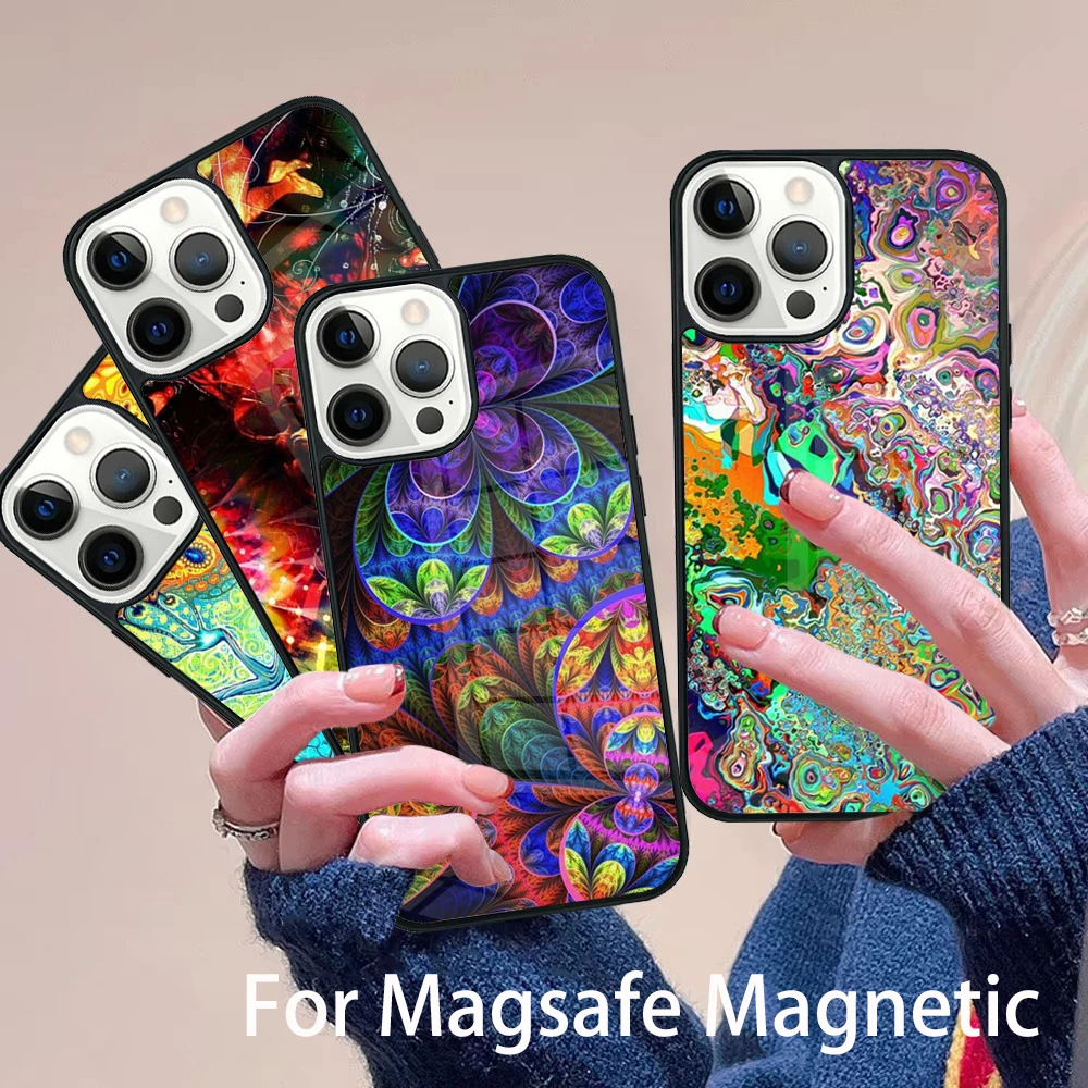 

Psychedelic Trippy Art Phone Case Magesafe Magnetic Wireless Charge Cover For IPhone 16 11 12 13 14 15 Pro Max Plus Mini