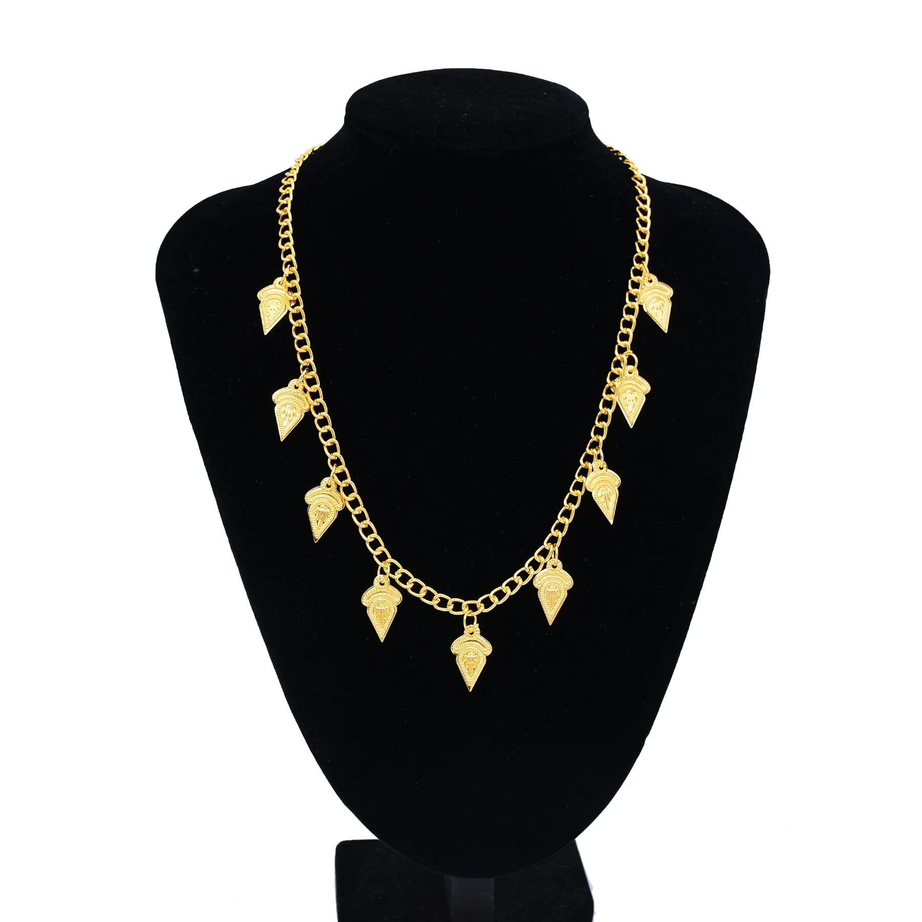 Gold Plated Simple Chain Carved Geometry Tassel Necklace For Women India Kurdish Turkey Ethnic Tribal Jewelry Accessory Gift